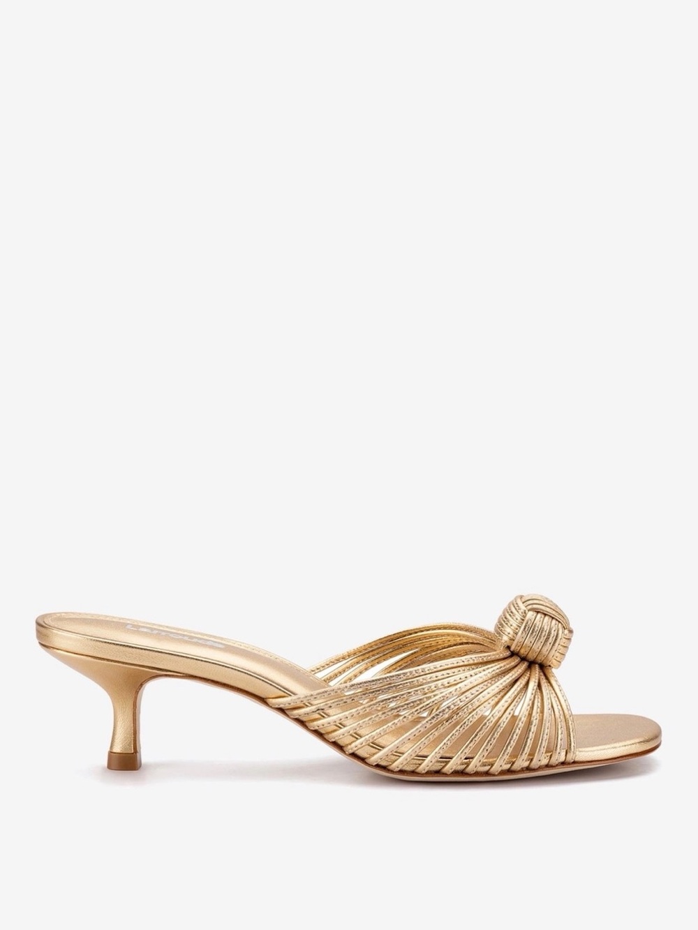 Larroude Metallic Gold Knotted Strappy Flat Mule